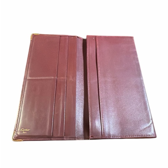 Vintage Must de Cartier Burgundy Leather Long Wallet - Gold Corners - Picture 3 of 3